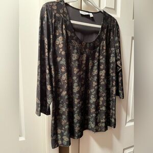 Susan Graver Floral Black and Brown Women's Top
